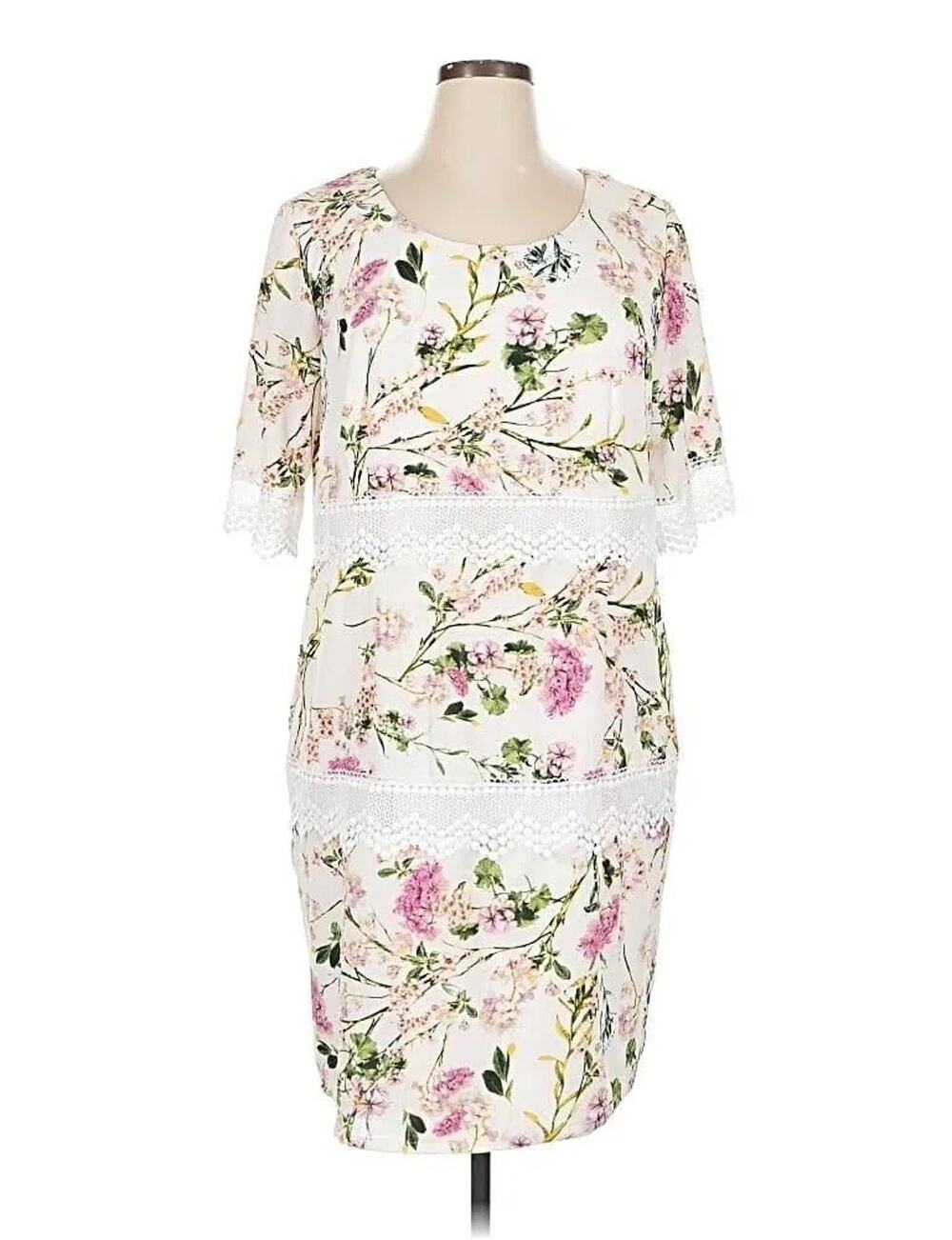 Monroe and Maine Women's Dress Size 6 Floral Ivory Lace Trim Layered Dress